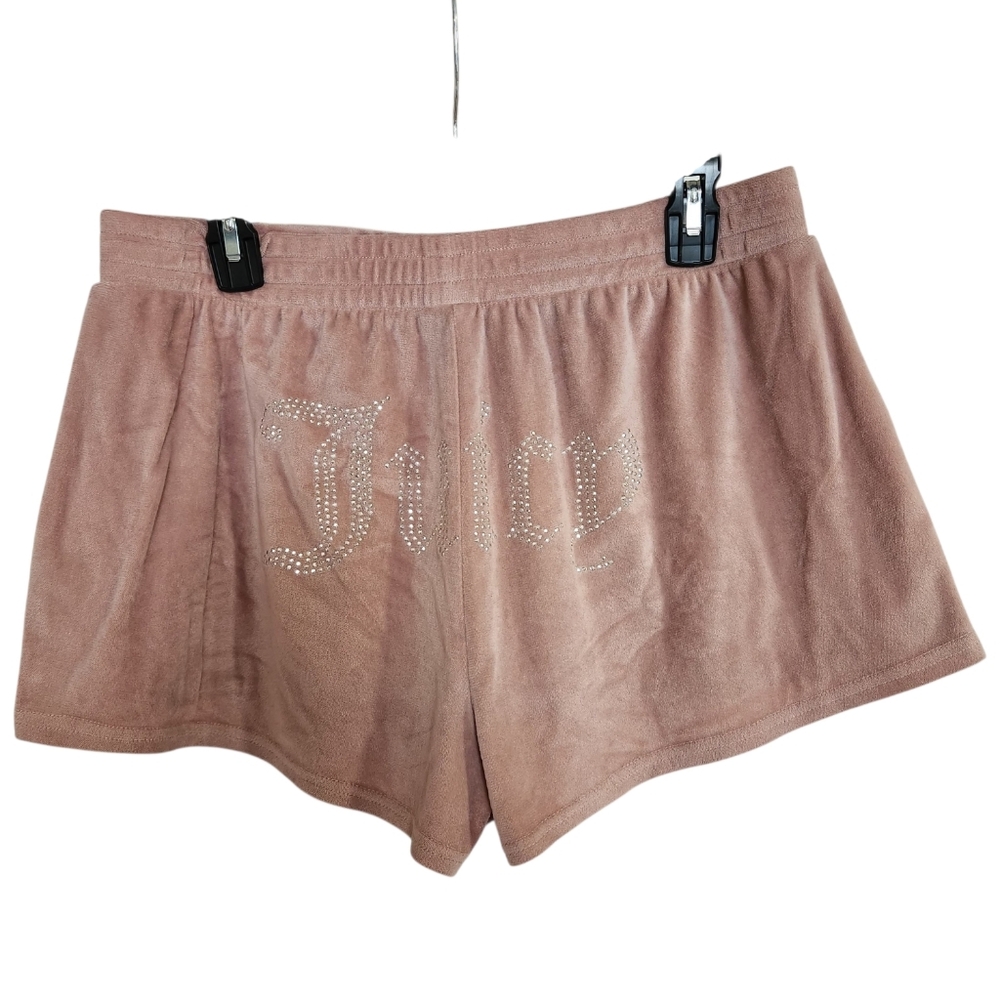 Juicy Couture Shorts Sz XL  Bling Logo Soft Velour Velvet  Loungewear Dusty Rose